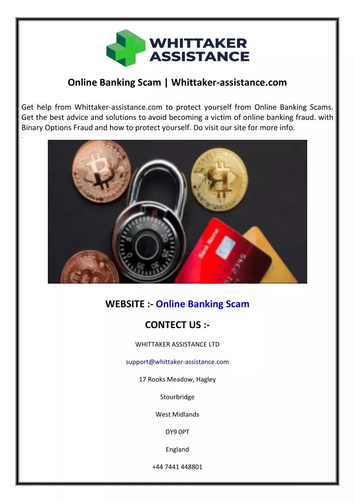 online banking scam whittaker assistance com