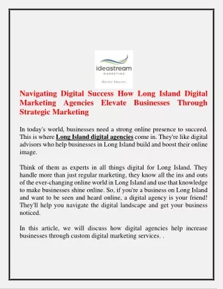Navigating Digital Success How Long Island Digital Marketing Agencies Elevate Businesses Through Strategic Marketing