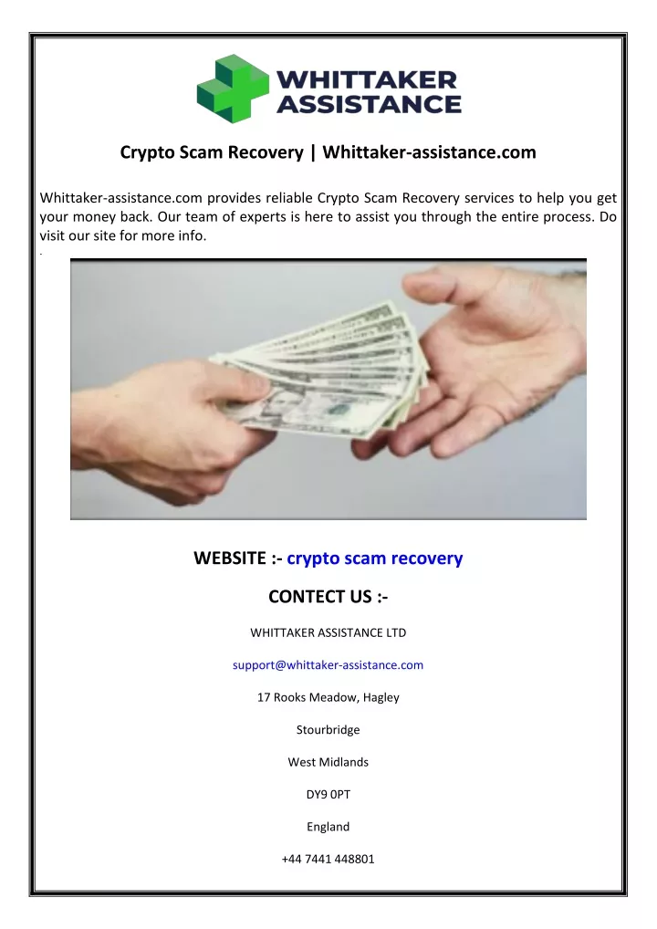 crypto scam recovery whittaker assistance com