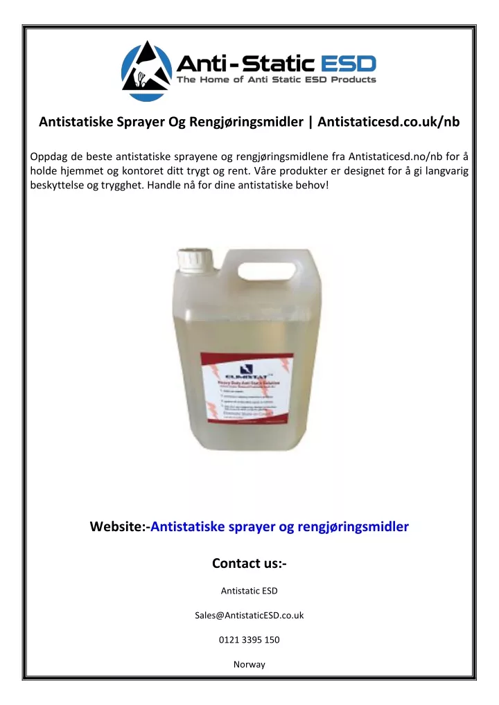 antistatiske sprayer og rengj ringsmidler