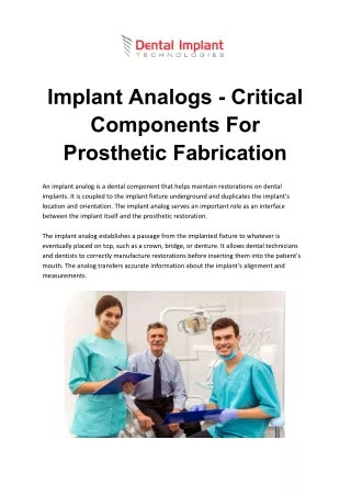 Implant Analogs - Critical Components For Prosthetic Fabrication