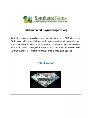 Hpht Diamond  Syntheticgems.org