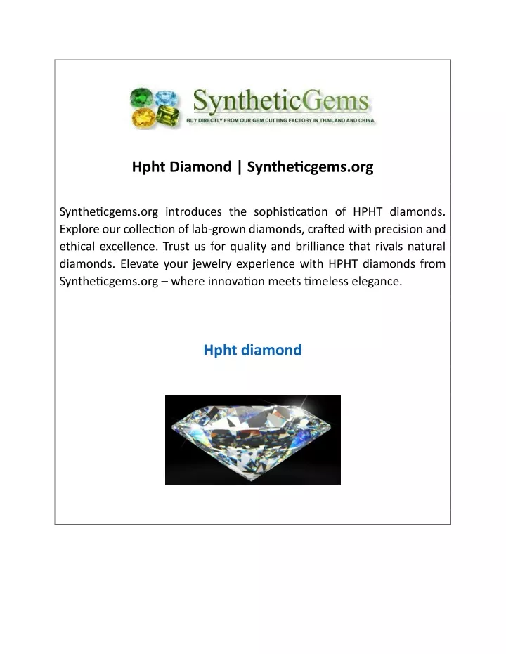 hpht diamond syntheticgems org