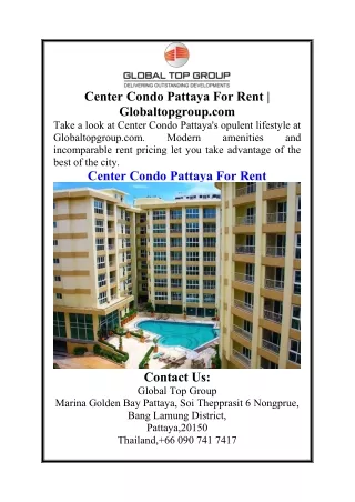 Center Condo Pattaya For Rent  Globaltopgroup.com