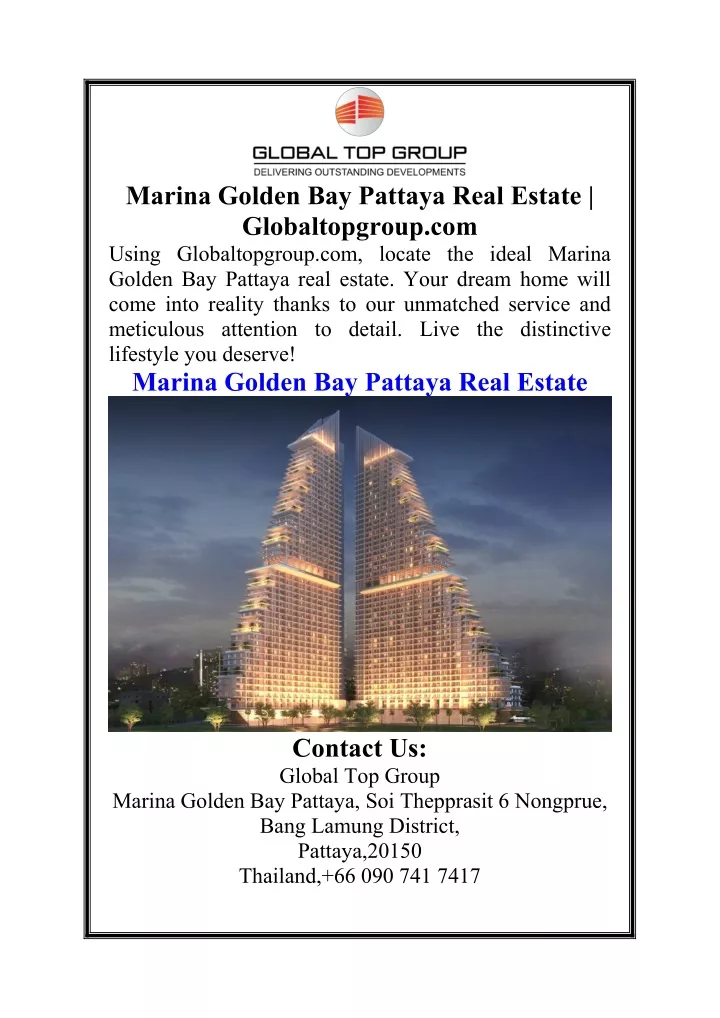 marina golden bay pattaya real estate