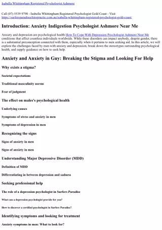 Anxiety Disorders List Psychologist Ashmore (07) 5539 9798