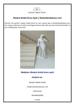 Modest Bridal Dress Ayah  Modestbridalwear.com