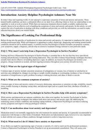 Severe Depression Psychologist Ashmore (07) 5539 9798