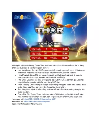 Cập Nhật Mới Nhất Về Game Thor Tại BK8 128 199