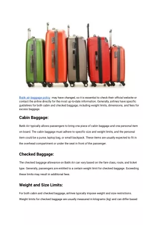 Luggage regulations for Batik Airlines