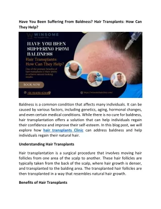 Have You Been Suffering From Baldness Hair Transplants How Can They Help