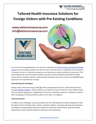 Tailored Health Insurance Solutions for Foreign Visitors with Pre-Existing