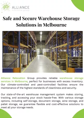 Safe and Secure Warehouse Storage Solutions in Melbourne