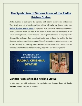 Symbolism of Various Poses of Radha Krishna Statue
