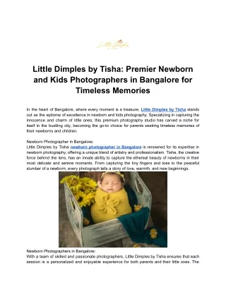 Little Dimples by Tisha - Premier Newborn and Kids Photographers in Bangalore for Timeless Memories