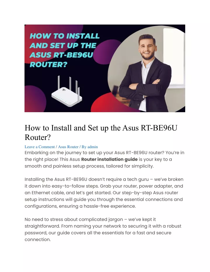 how to install and set up the asus rt be96u router