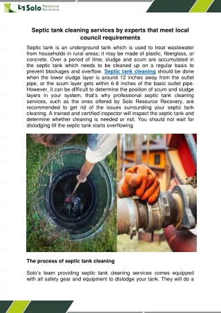 Septic tank cleaning services by experts that meet local council requirements