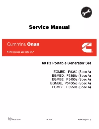 Cummins Onan EGMBE P5450ec 60 Hz Portable Generator Set Service Repair Manual