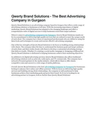 Qwerty Brand Solutions - The Best Advertising Company in Gurgaon