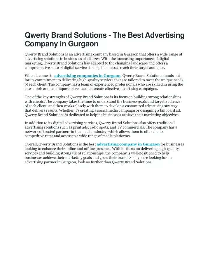 qwerty brand solutions the best advertising company in gurgaon