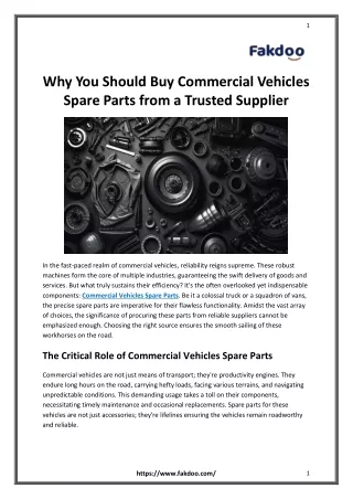 Why You Should Buy Commercial Vehicles Spare Parts from a Trusted Supplier
