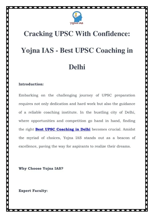 Best Online IAS Coaching in Delhi |Call Now-8595390705| Yojna IAS