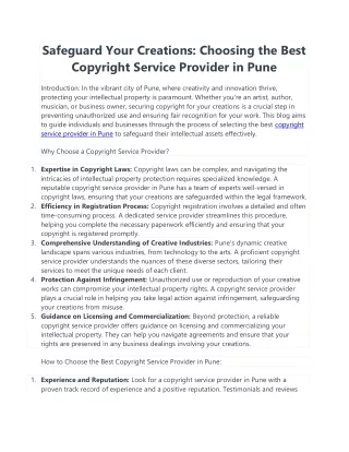 Safeguard Your Creations: Choosing the Best Copyright Service Provider in Pune