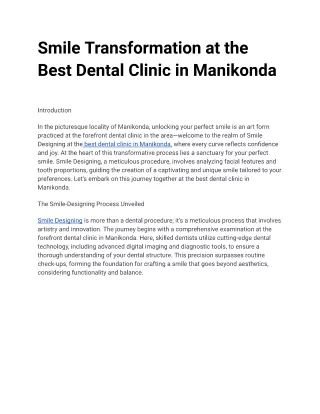 Smile Transformation at the Best Dental Clinic in Manikonda