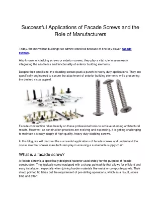 Successful Applications of Facade Screws and the Role of Manufacturers