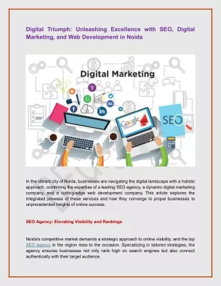 Unleashing Excellence with SEO, Digital Marketing, and Web Development in Noida