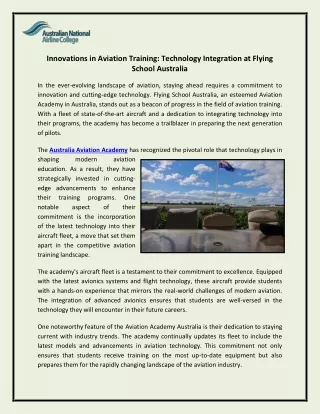 Innovations in Aviation Training Technology Integration at Flying School Australia
