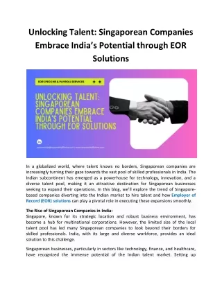 Unlocking Talent Singaporean Companies Embrace India’s Potential through EOR Solutions