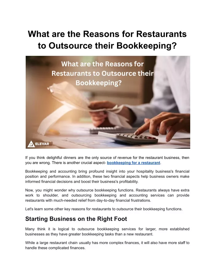 what are the reasons for restaurants to outsource