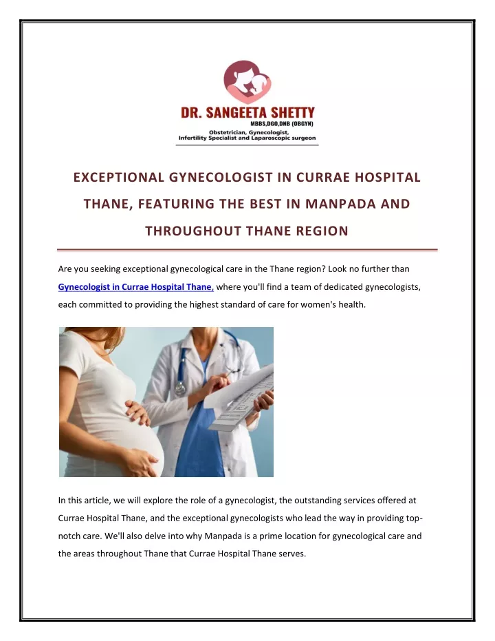 exceptional gynecologist in currae hospital