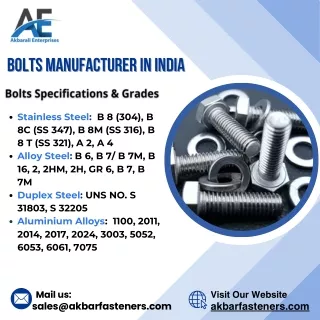 Anchor Bolts | Nuts | Screws | Stud Bolt | Washers | Bolts Manufacturer in India