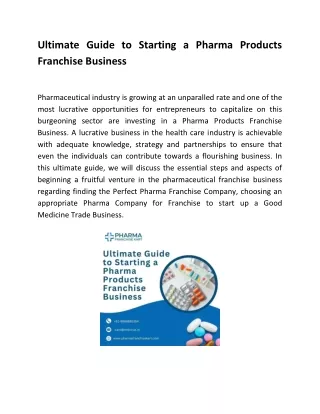 Ultimate Guide to Starting a Pharma Products Franchise Business