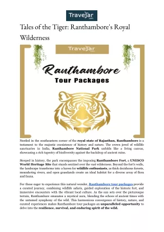 Ranthambore Tour Packages