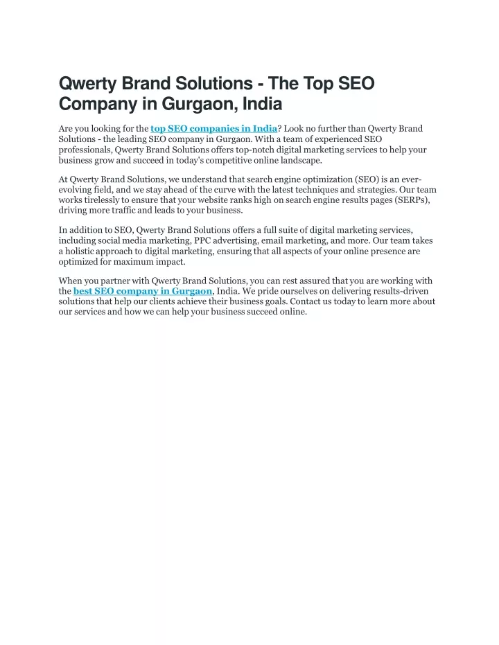 qw e r t y b r a n d solut i o n s t h e t o p se o company in gurgaon india