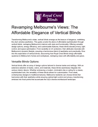 Elevate Your Space with Royal Crest Blinds: Premier Vertical Blinds in Melbourne