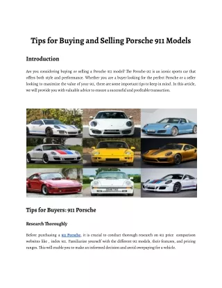 Tips for Buying and Selling Porsche 911 Models