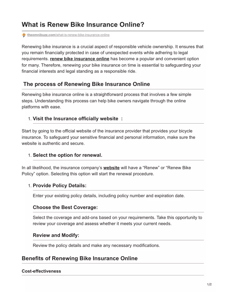 what is renew bike insurance online