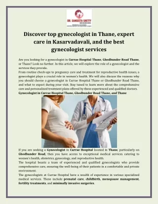 Discover top gynecologist in Thane, expert care in Kasarvadavali, and the best gynecologist services