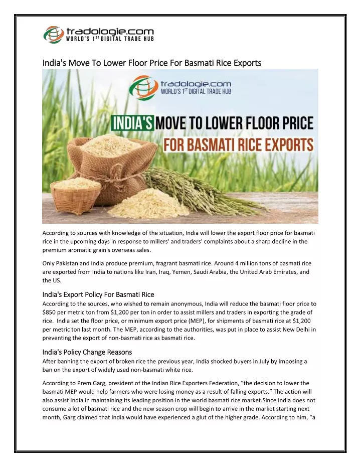 india s move to lower floor price for basmati