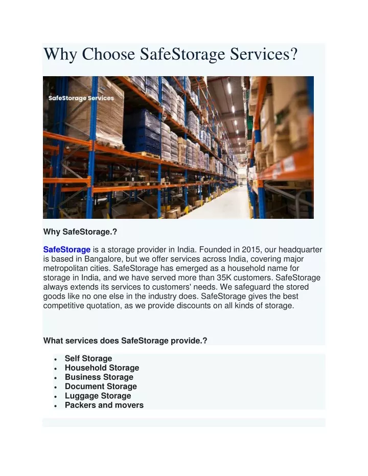 why choose safestorage services