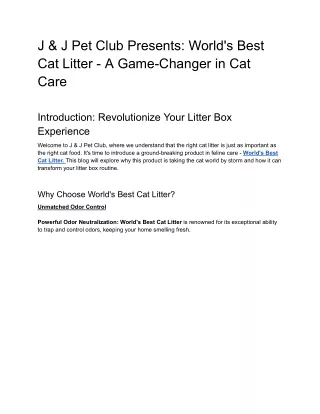 J & J Pet Club Presents_ World's Best Cat Litter - A Game-Changer in Cat Care