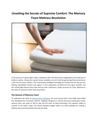 Unveiling the Secrets of Supreme Comfort: The Memory Foam Mattress Revolution