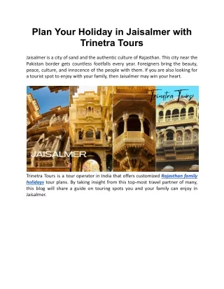 Plan Your Holiday in Jaisalmer with Trinetra Tours