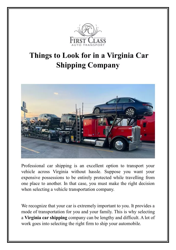 things to look for in a virginia car shipping