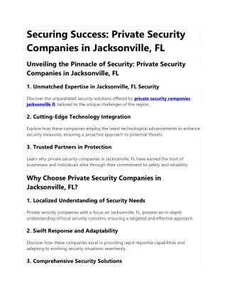 Private Security Companies Jacksonville FL