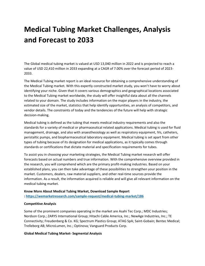 medical tubing market challenges analysis